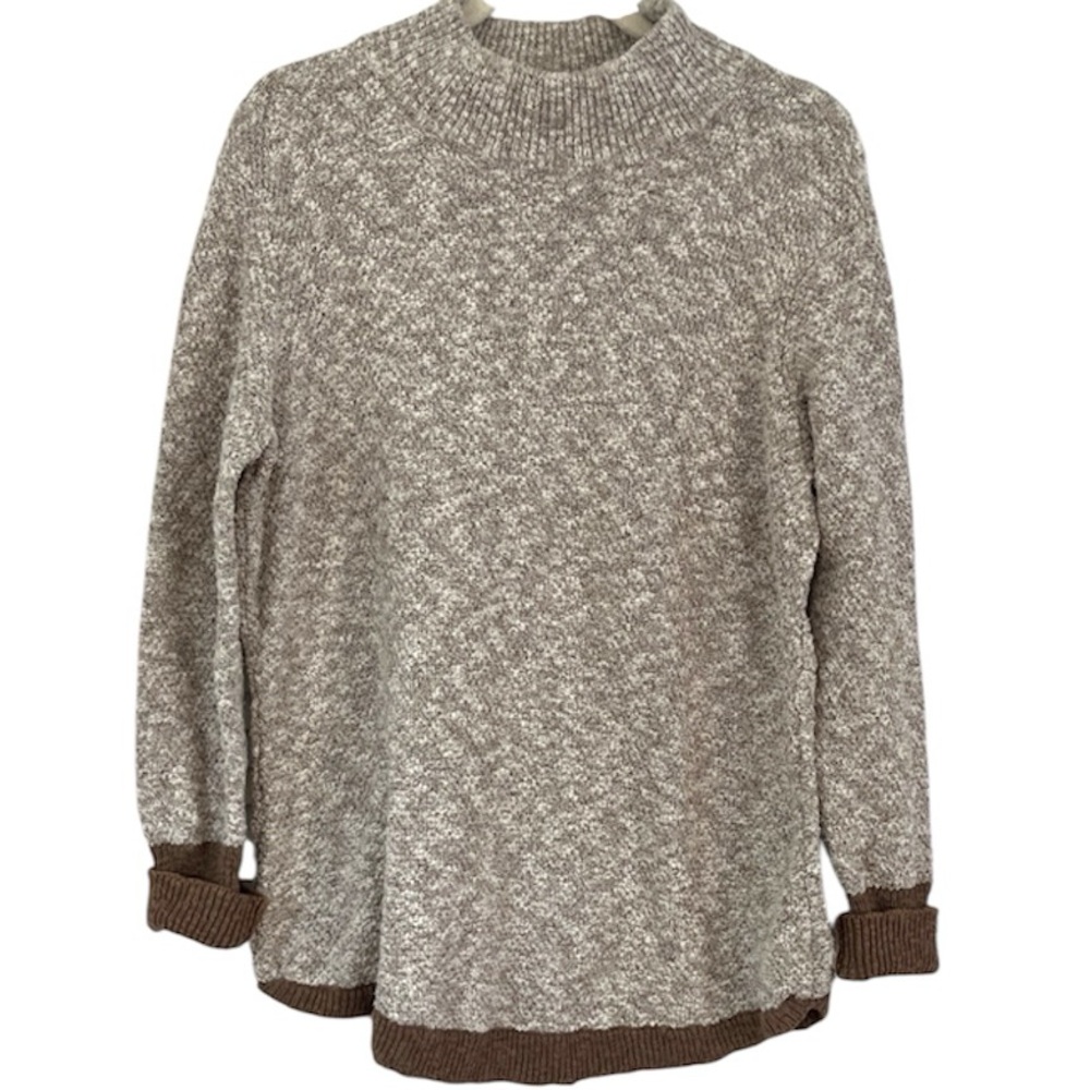 LL Bean Signature Rag Cotton Linen Blend Turtleneck Sweater Sz Large Tan Brown